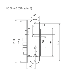 Нора-М Замок врезной для кит.дверей N200-68 ЕСО (мат.хром-чёрн.никель) - левый #109618